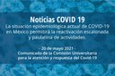 La situación epidemiológica actual de COVID-19 en México permitirá la reactivación escalonada y paulatina de actividades