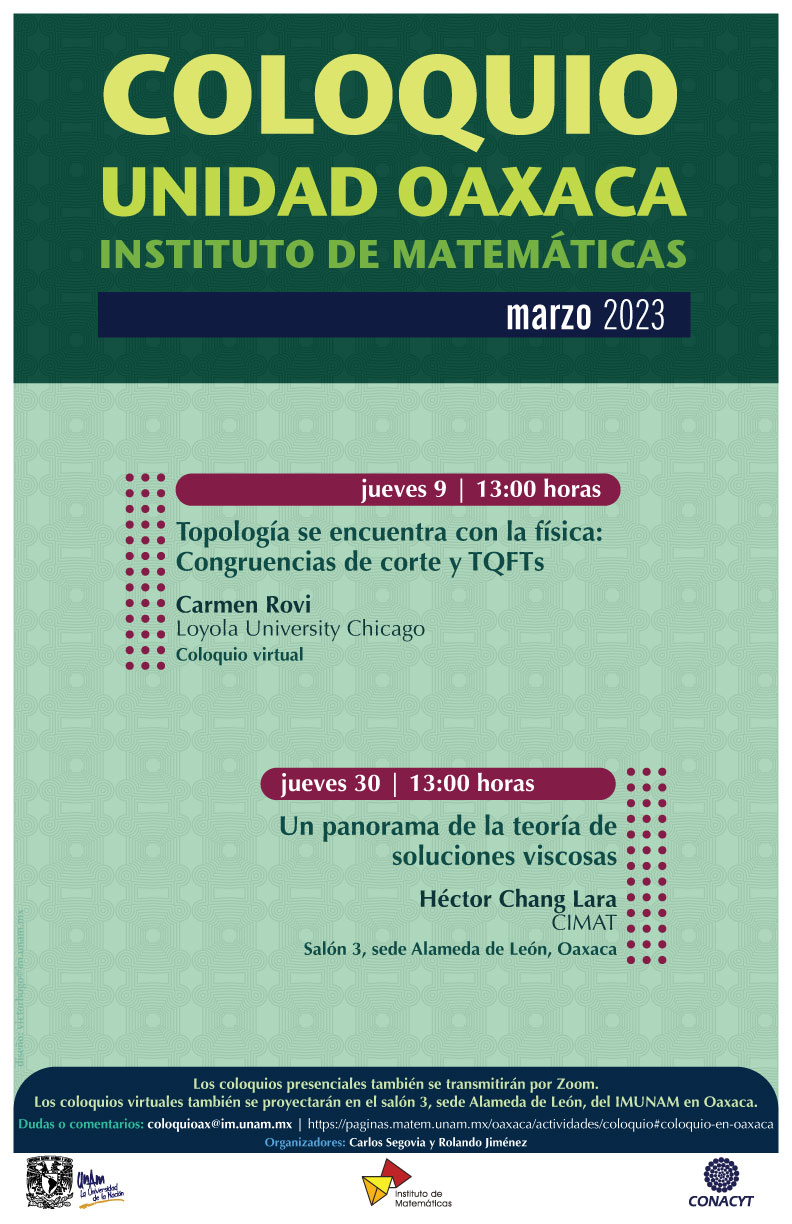 Coloquio de la Unidad Oaxaca, Instituto Matemáticas, marzo 2023 
