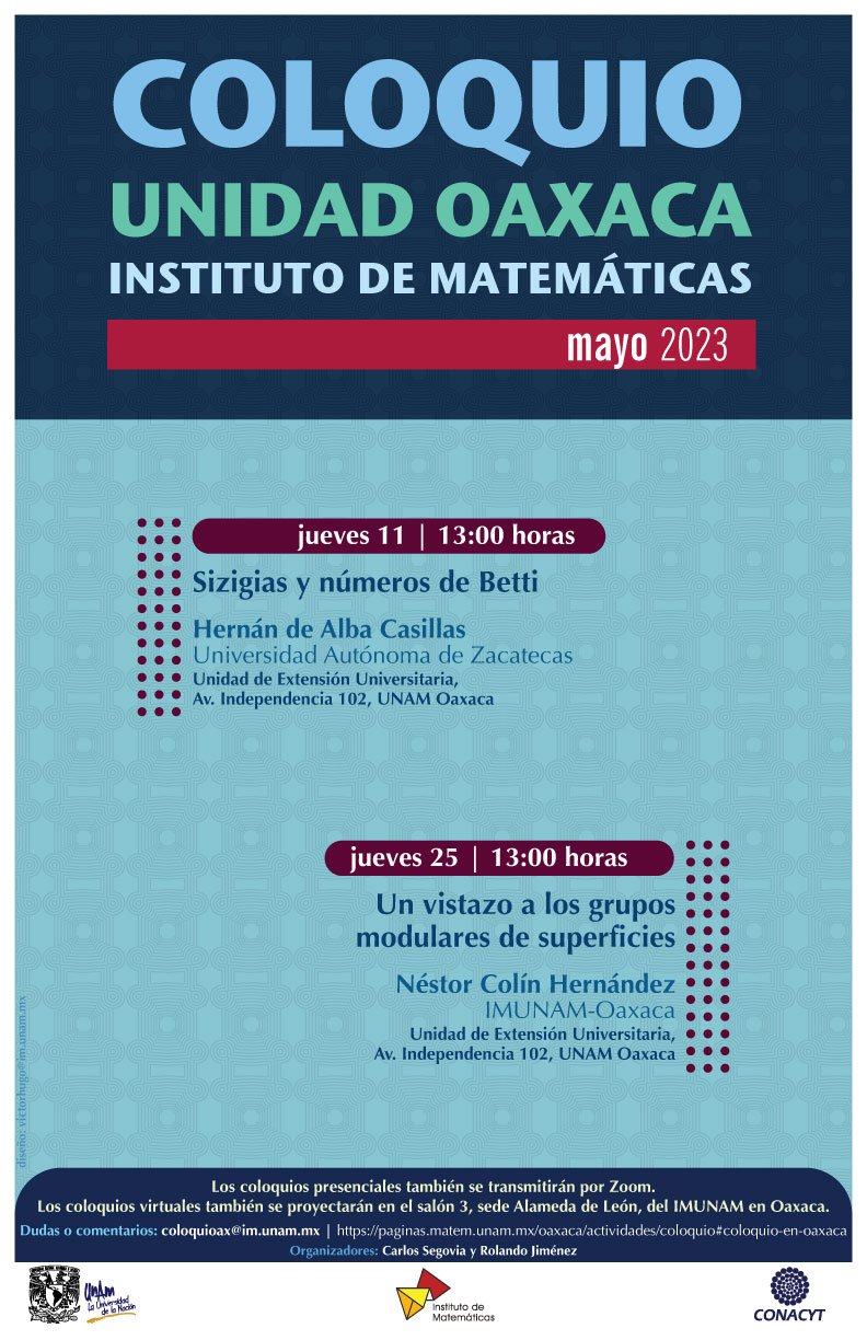 Coloquio de la Unidad Oaxaca, Instituto Matemáticas, mayo 2023