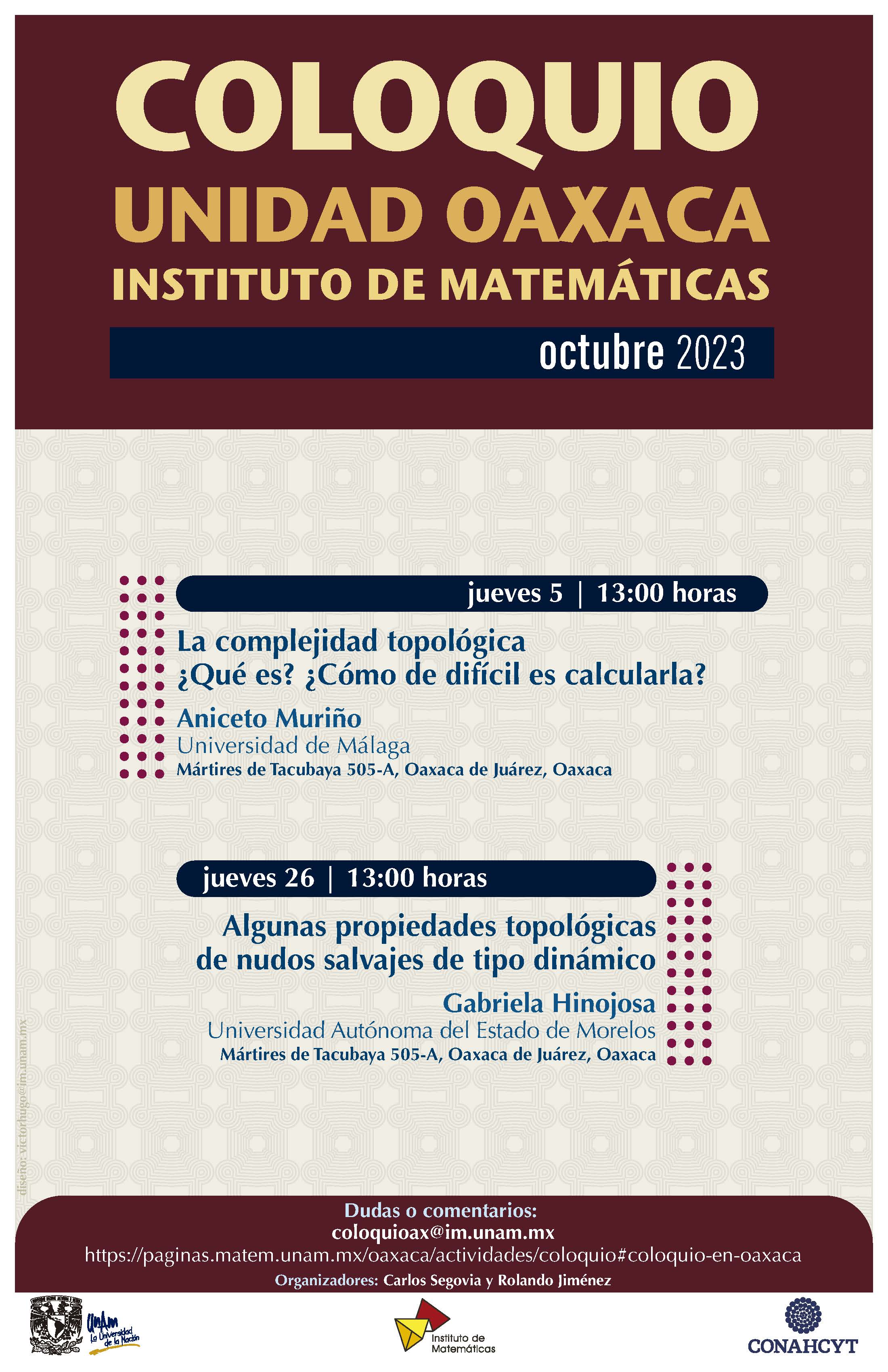 Coloquio de la Unidad Oaxaca del Instituto Matemáticas, octubre 2023