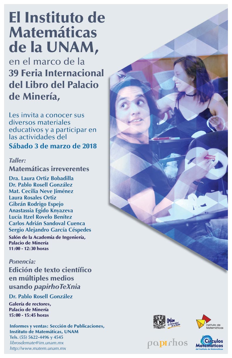 En marzo: Presentaciones del IMUNAM en la Feria Internacional del Libro de Palacio de Minería 