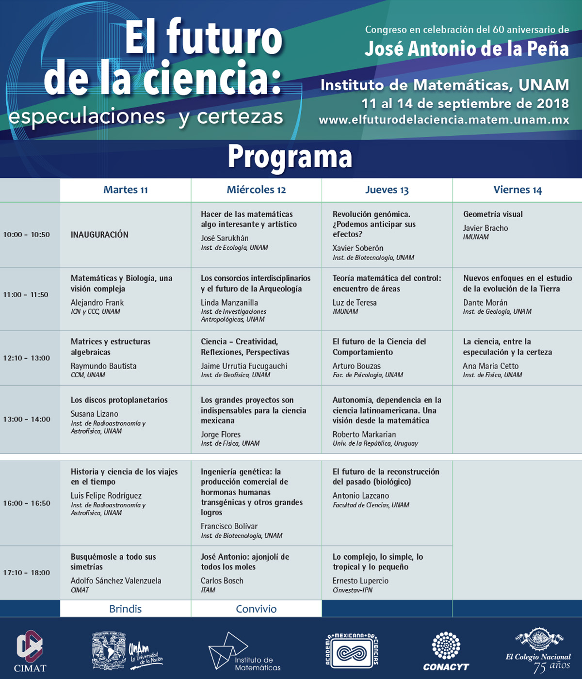 Programa de actividades del "El futuro de la ciencia: especulaciones y certezas"