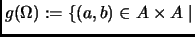 $\displaystyle g(\Omega):=\{(a,b)\in A\times A \mid$